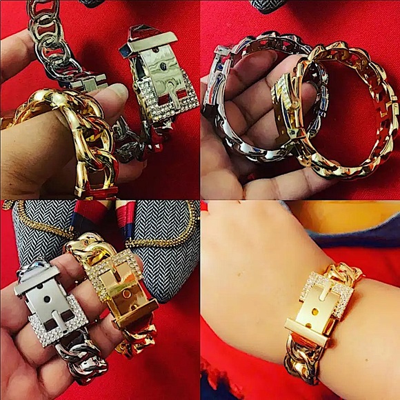 Silver Buckle Rhinestone Bangle Bracet - Picture 2 of 2